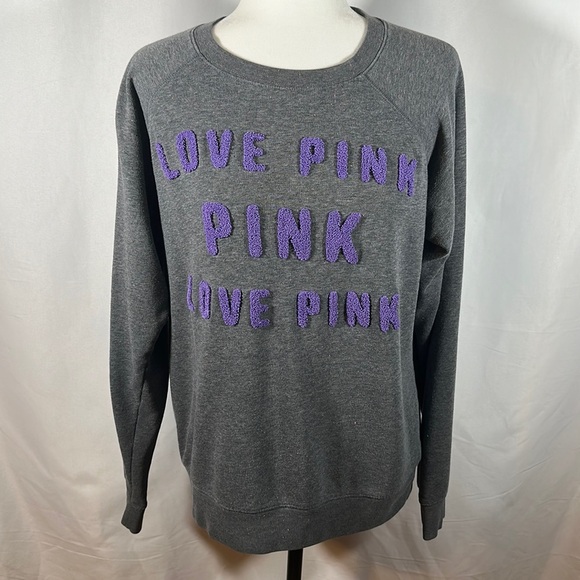 Victoria’s Secret PINK Oversized Grey & Purple Love Pink Sweater - Picture 2 of 10
